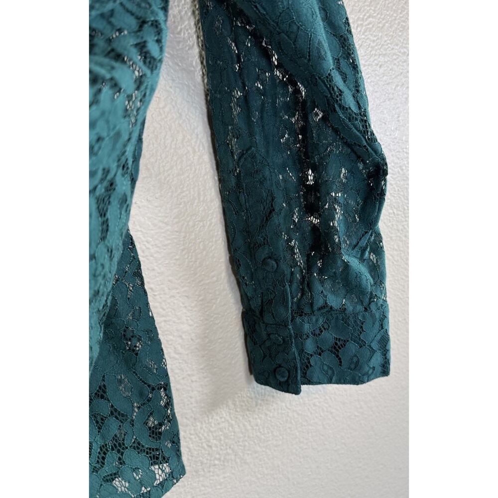 Torrid Plus 4/4X Green Lace Long Sleeve Button Down Blouse Cotton Blend - Picture 5 of 8
